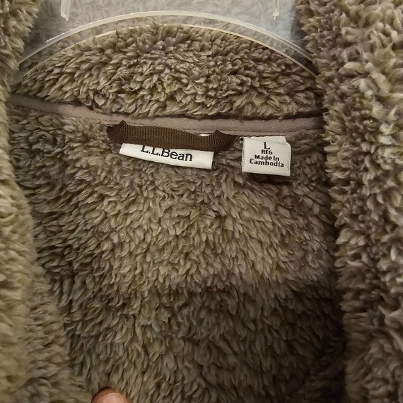 LL Bean Hi-Pile Fleece Full Zip Jacket Brown Large 505250 Sherpa Lined - Picture 3 of 7